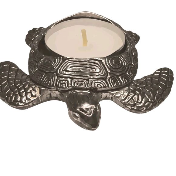 Yankee Candle Sea Turtle Silver Tea Light Candle Holder Retired 4" x 3.5" - Picture 3 of 14
